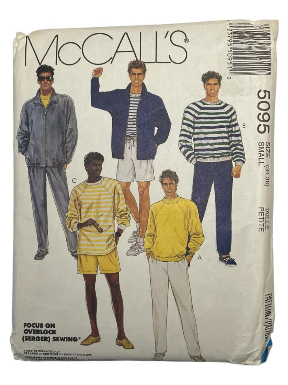 McCall's Sewing Pattern 5095 Men's Jacket Sweatshirt Pants Shorts FF Uncut 1990